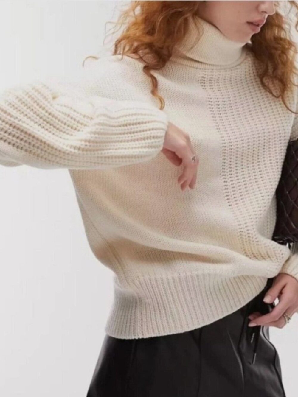 Topshop Mixed Stitch Oversized Turtleneck Sweater Cream Size 12 NWT